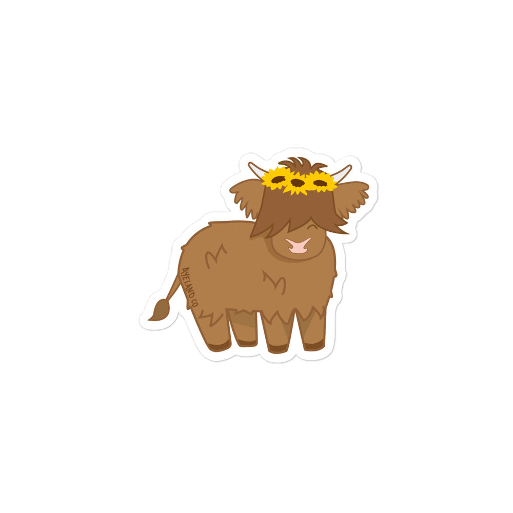 Sunflower scottish highland calf sticker