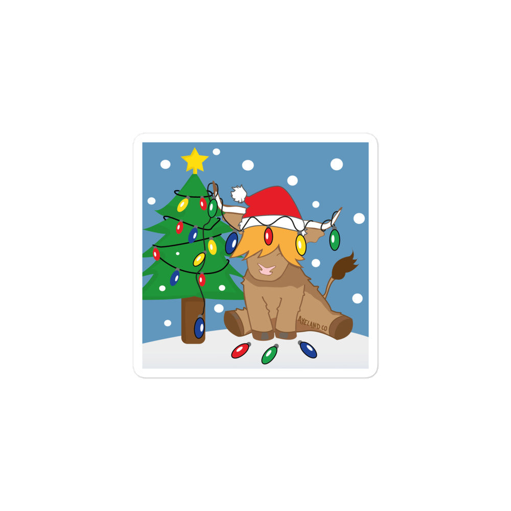 Highland cow christmas tree garland sticker