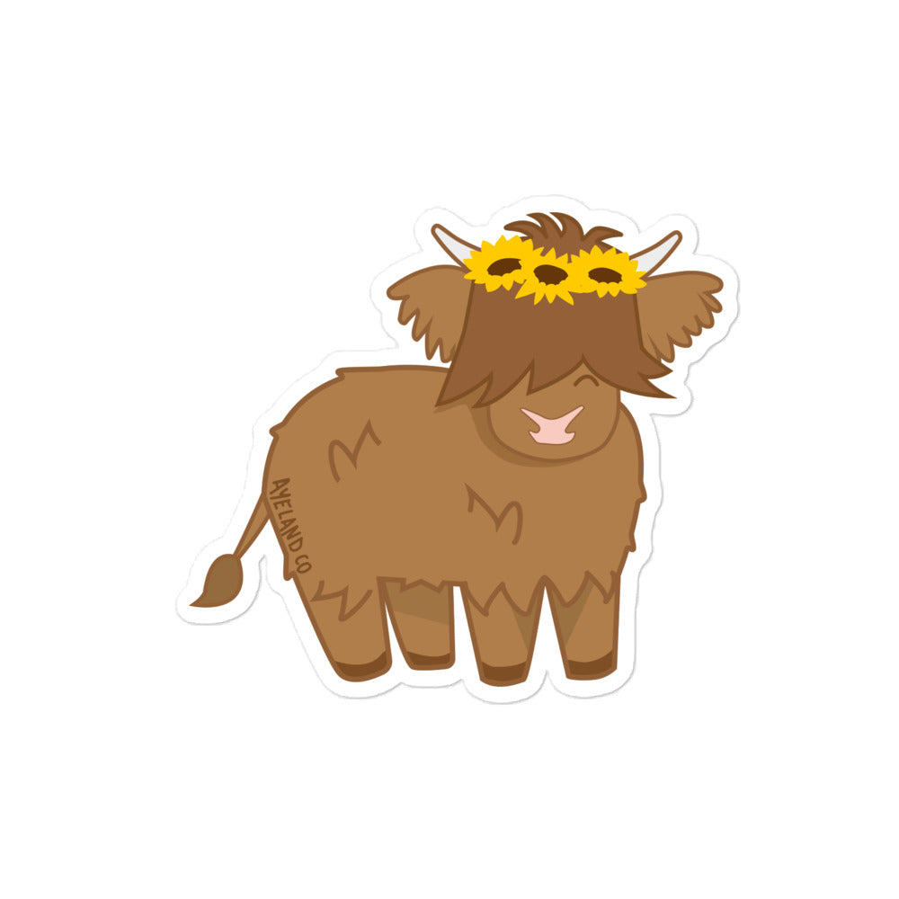 Sunflower scottish highland calf sticker