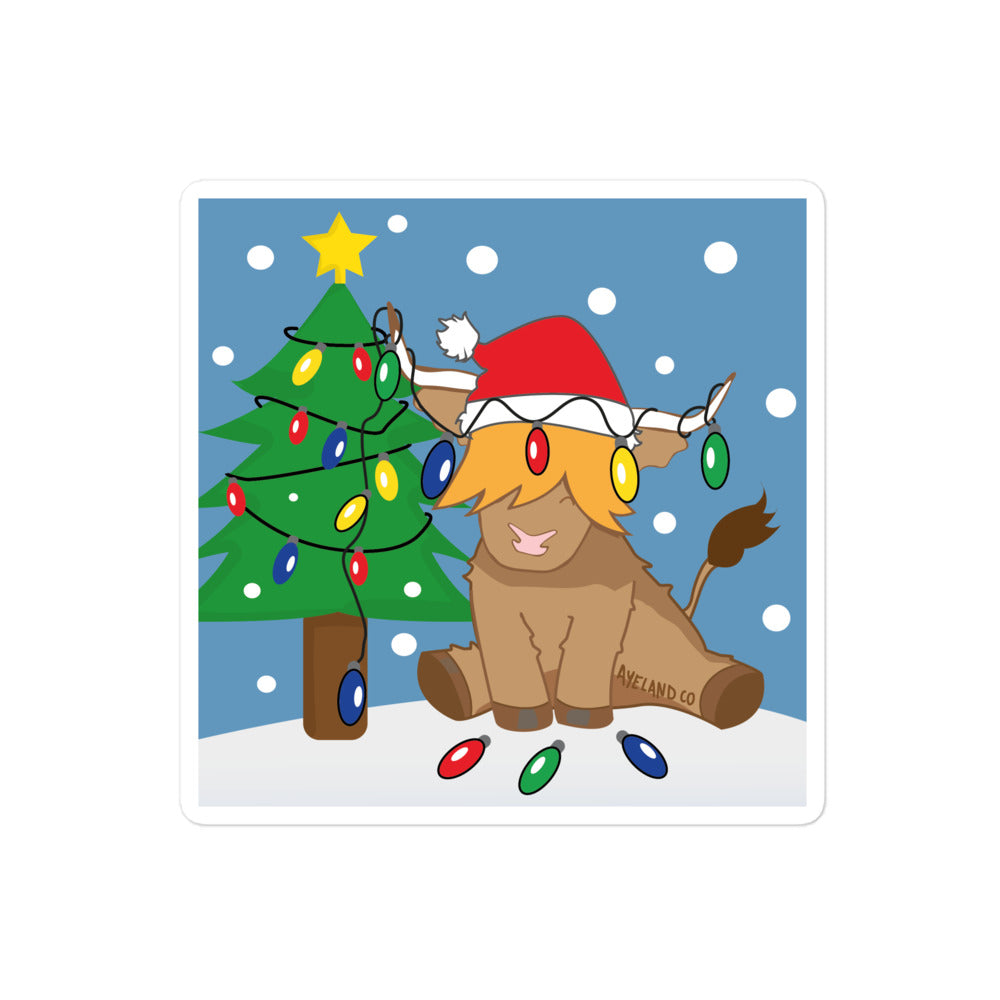 Highland cow christmas tree garland sticker