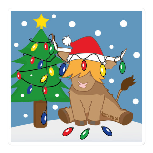 Highland cow christmas tree garland sticker