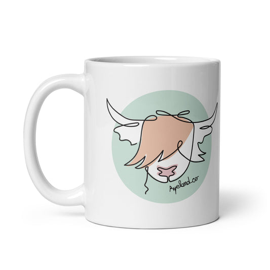 Line art highland cow silhouette stylish white glossy mug