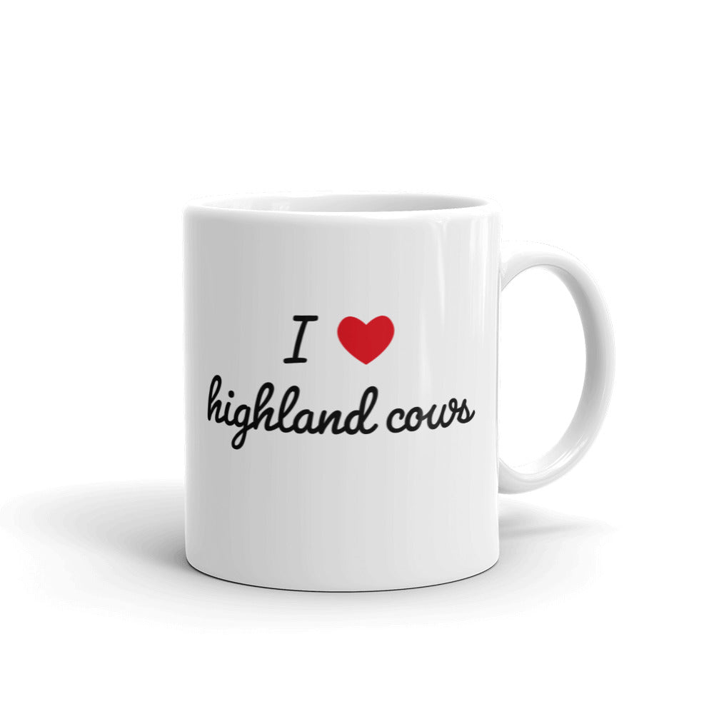 11 oz white ceramic custom love scottish highland cow red heart mug - side 2