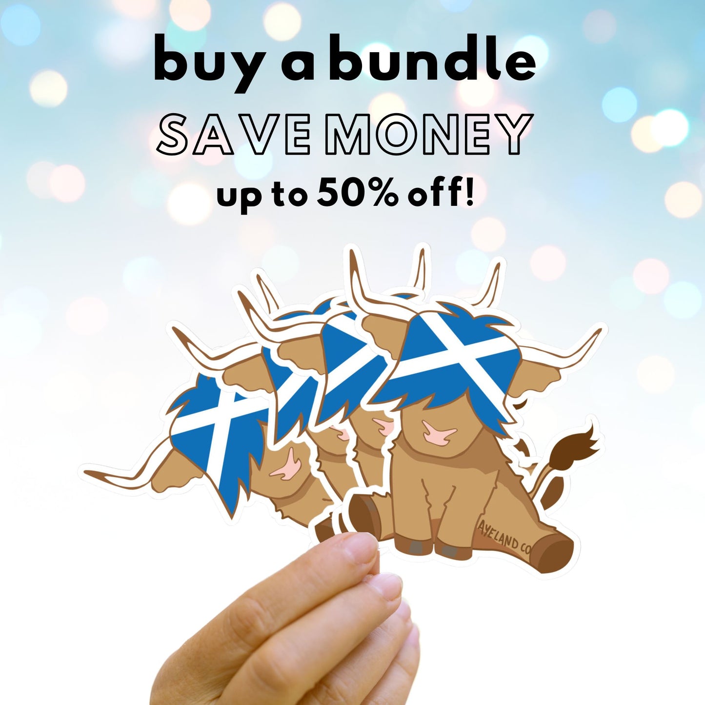 Highland cow scottish flag sticker