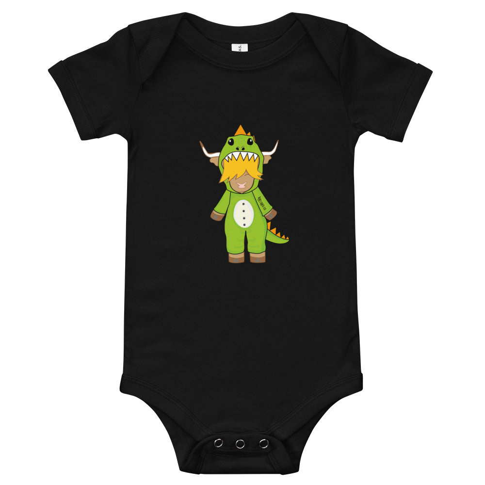 Highland cow t-rex onesie baby bodysuit for baby boy