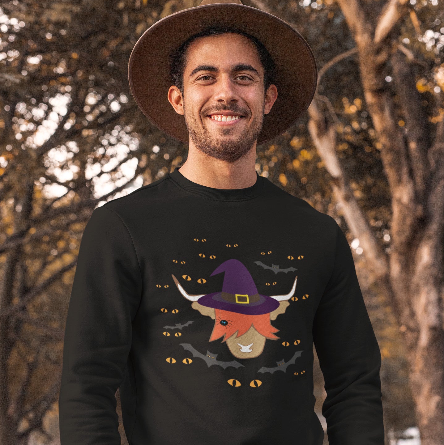 Highland cow halloween sweatshirt for the pumpkin patch