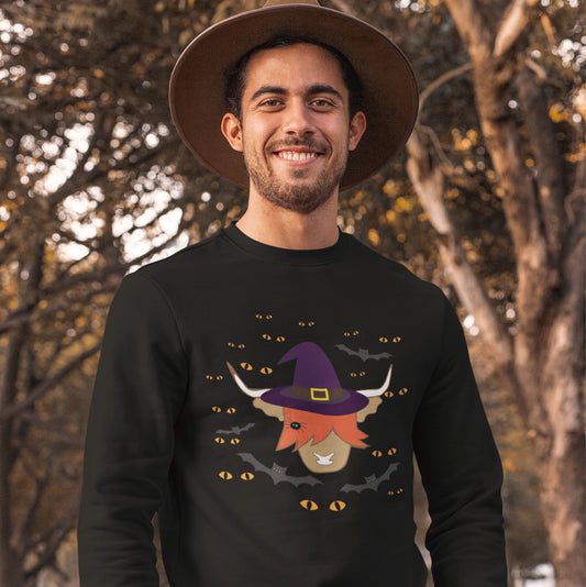 Highland cow halloween sweatshirt for the pumpkin patch