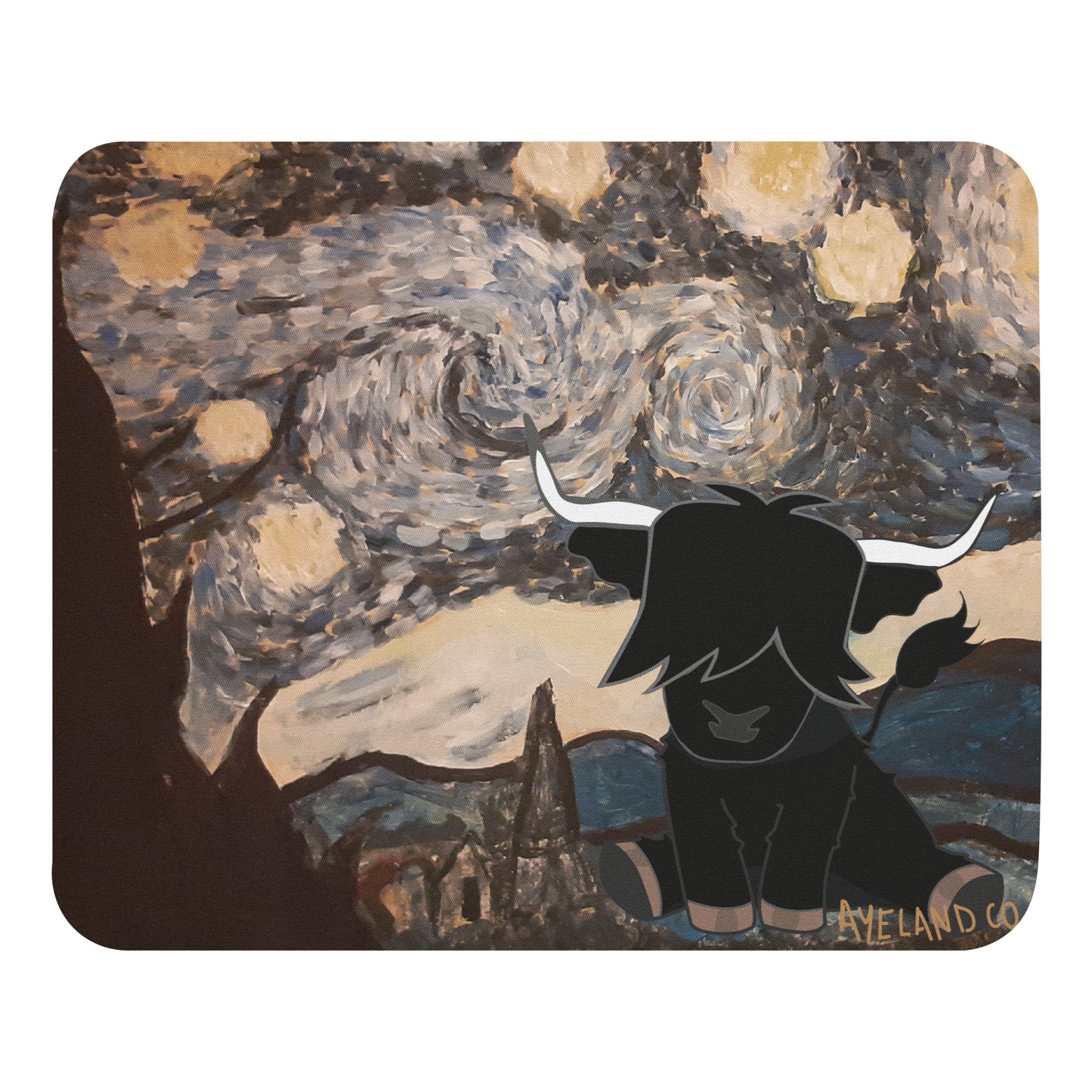 Stylish highland cow mouse pad starry night