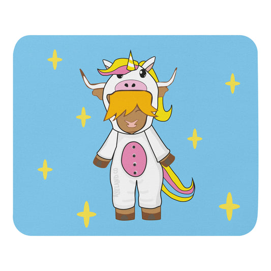 Blue unicorn highland cow mouse pad unicow