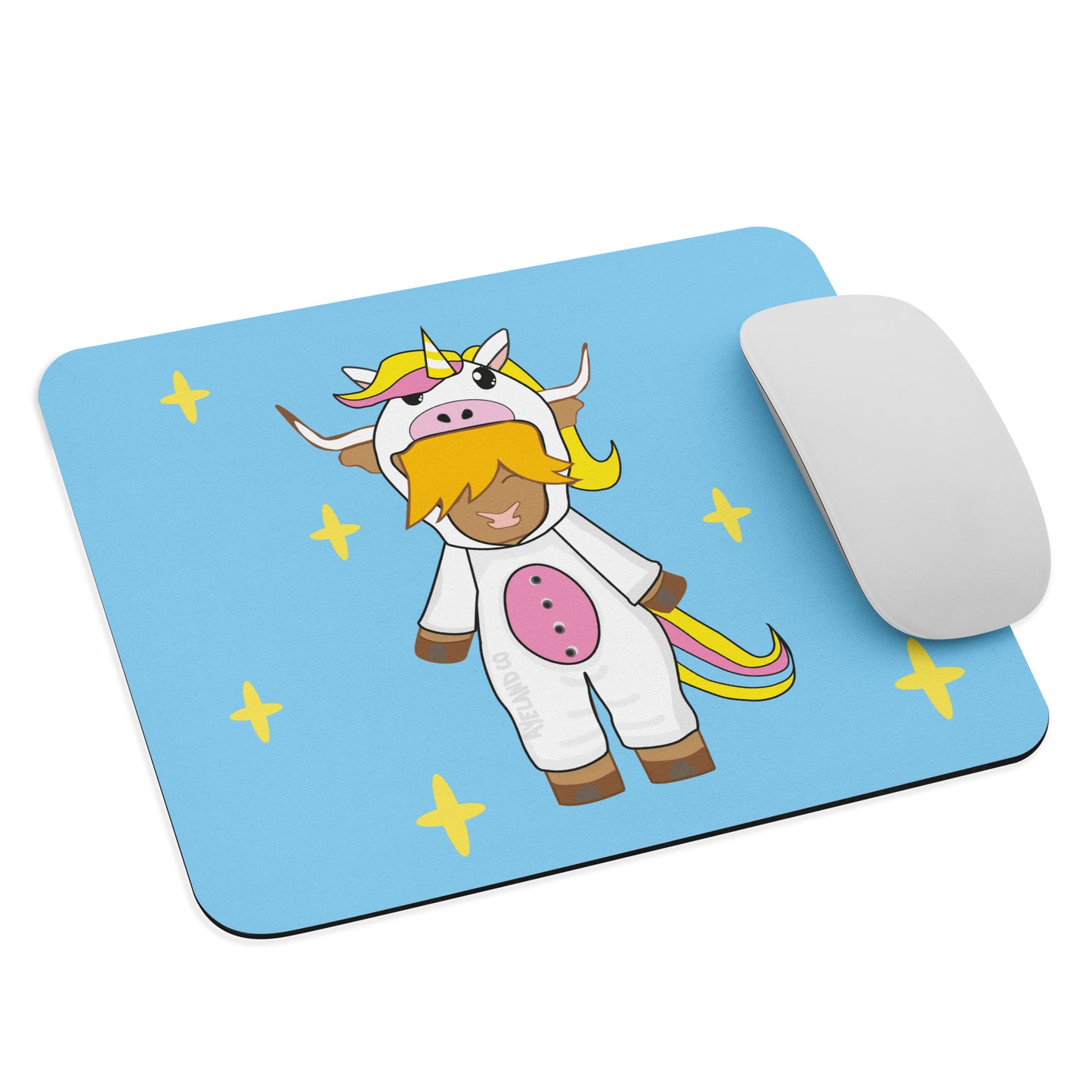 Blue unicorn highland cow mouse pad unicow