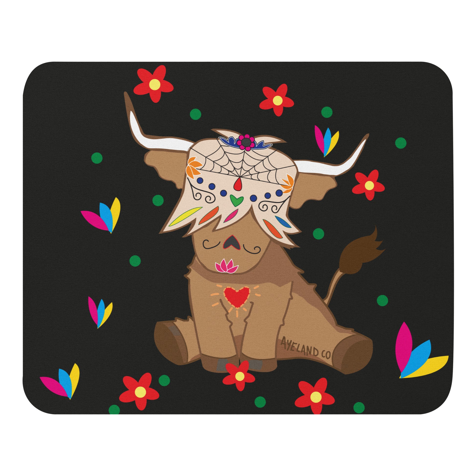 Day of the dead inspiration highland cow mouse pad