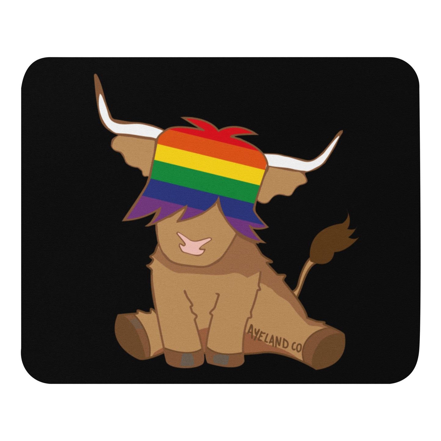 Rainbow highland cow mouse pad