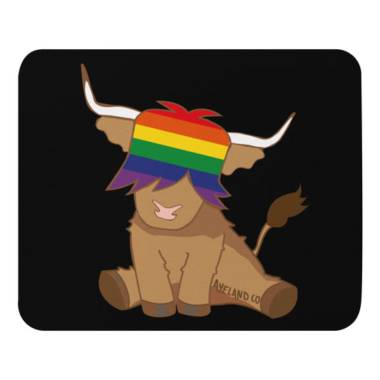 Rainbow highland cow mouse pad