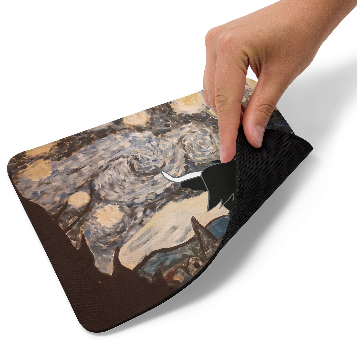 Stylish highland cow mouse pad starry night