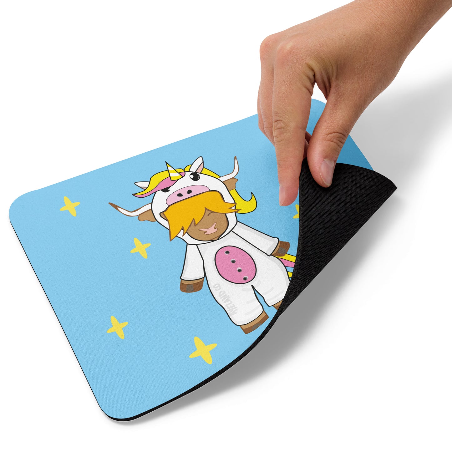Blue unicorn highland cow mouse pad unicow