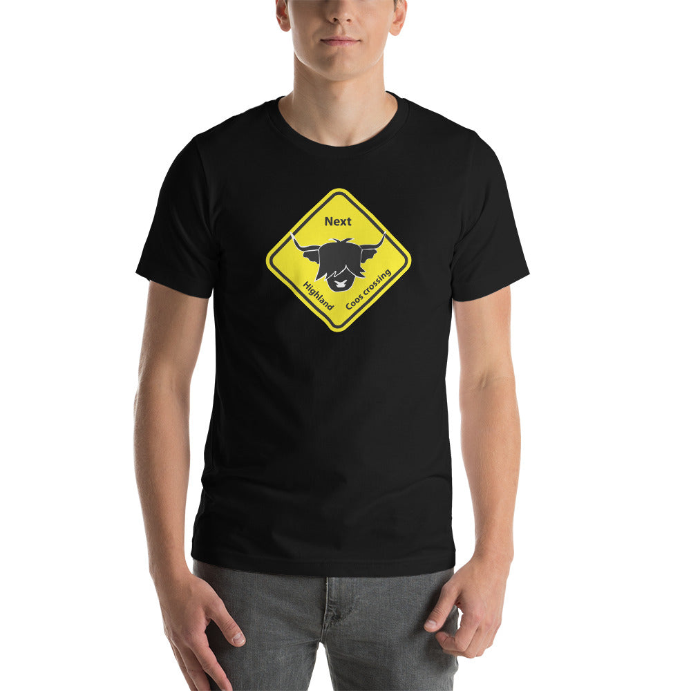 Scottish highland cow yellow australian road t-shirt black for him