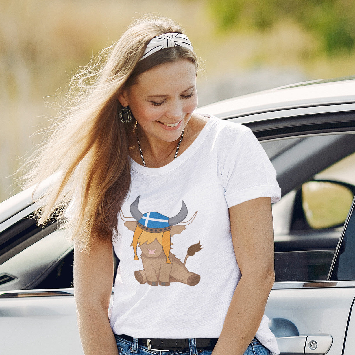 Isle of Shetland flag scottish highland cow t-Shirt for woman