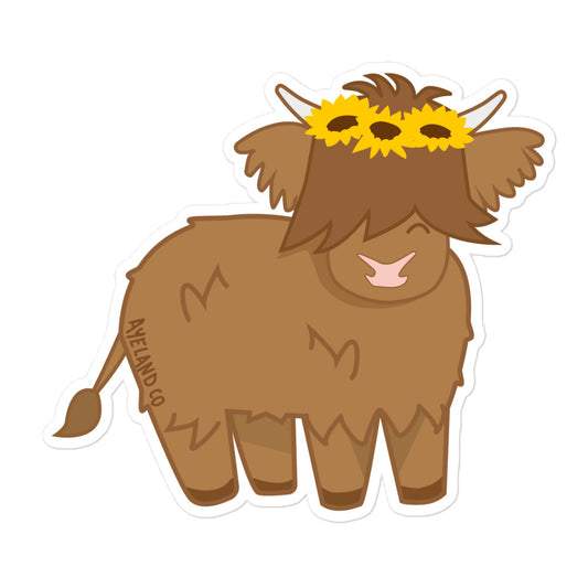 Sunflower scottish highland calf sticker
