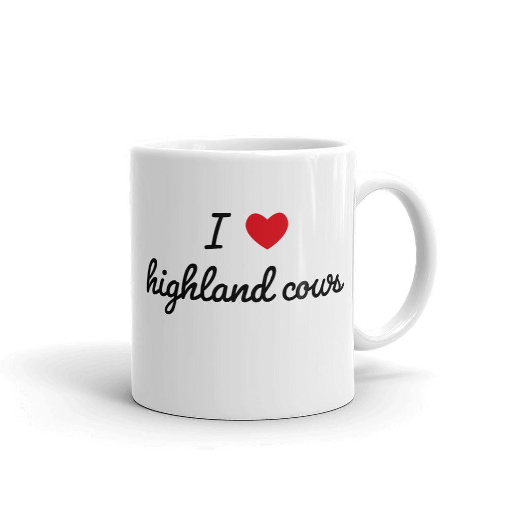 white ceramic highland cow mug 11 oz left side