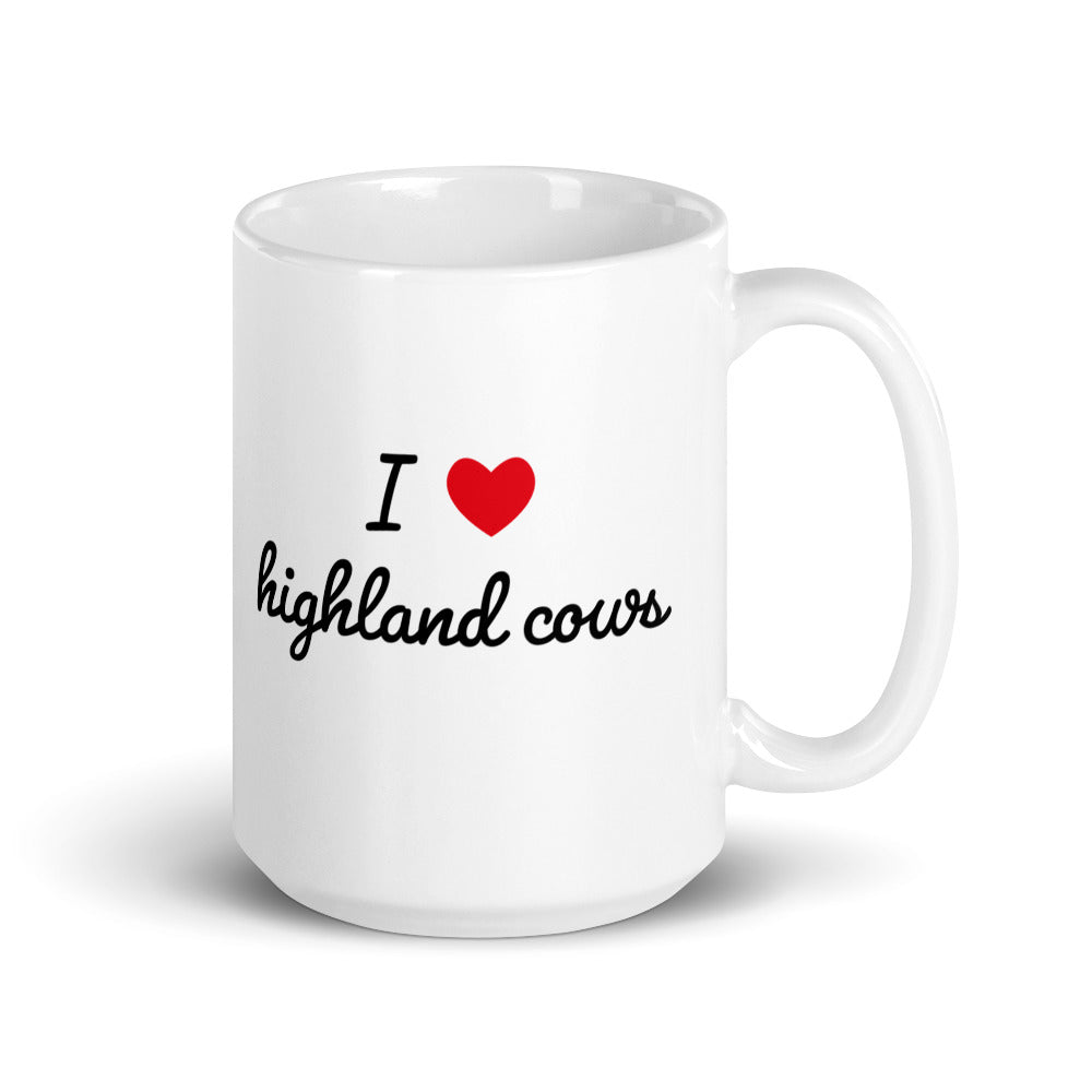 15 oz white ceramic custom love scottish highland cow red heart mug - side 2