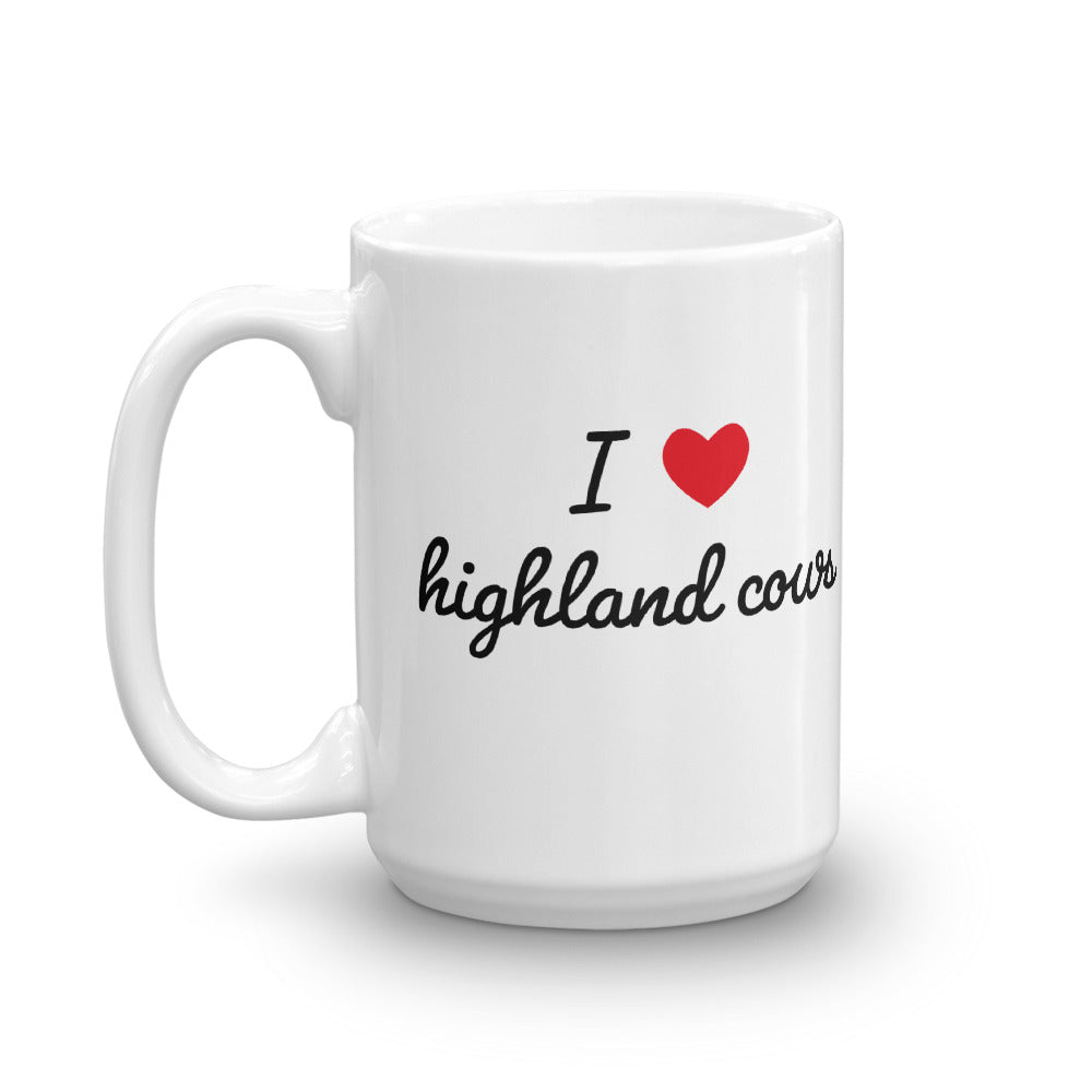 white ceramic highland cow mug 15 oz right side