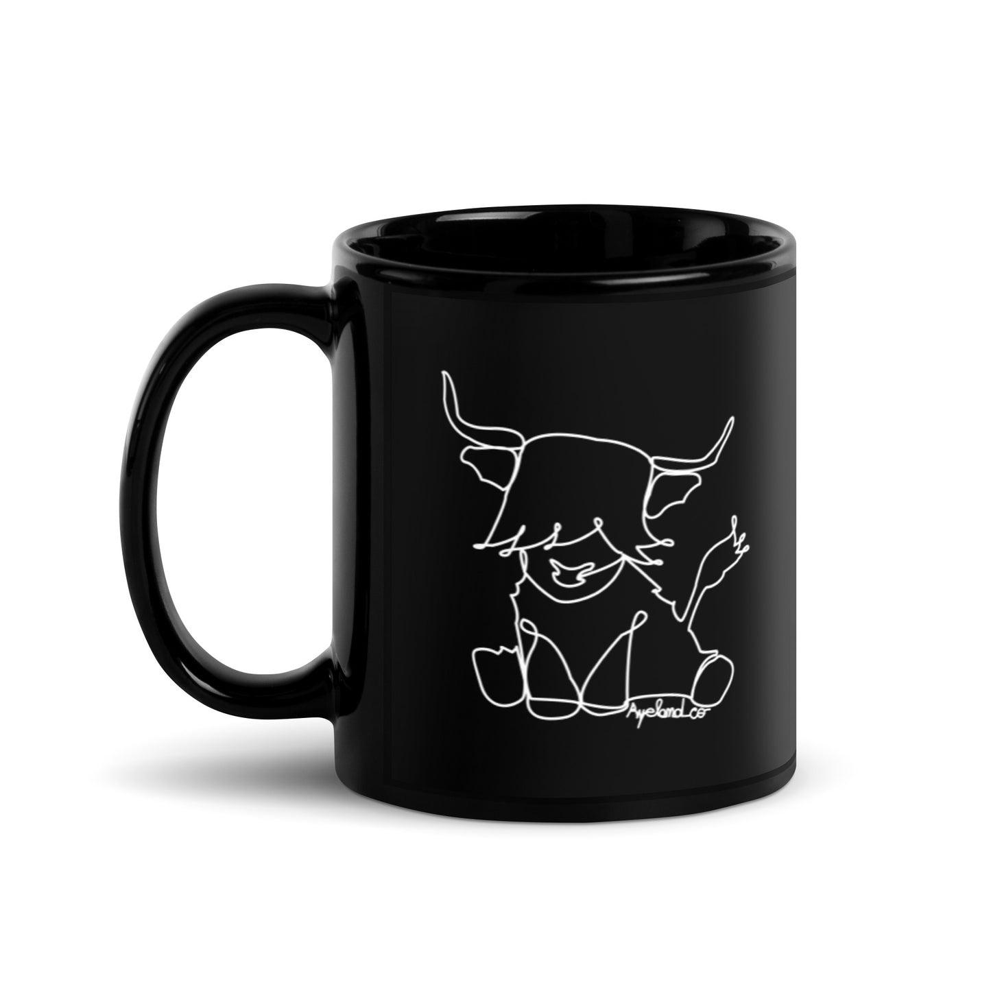 Black highland cow line art mug for cow lover gift