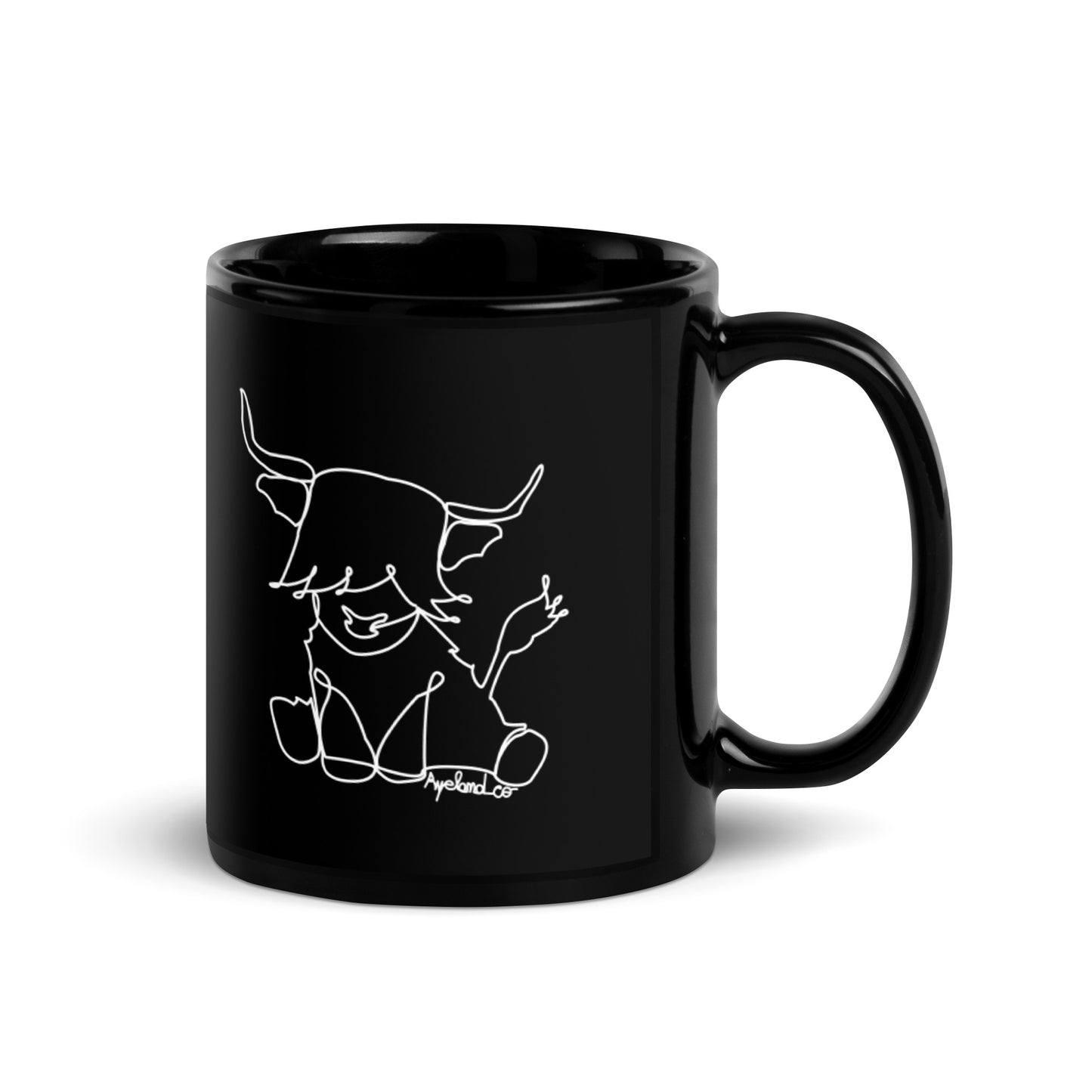 Black highland cow line art mug for cow lover gift