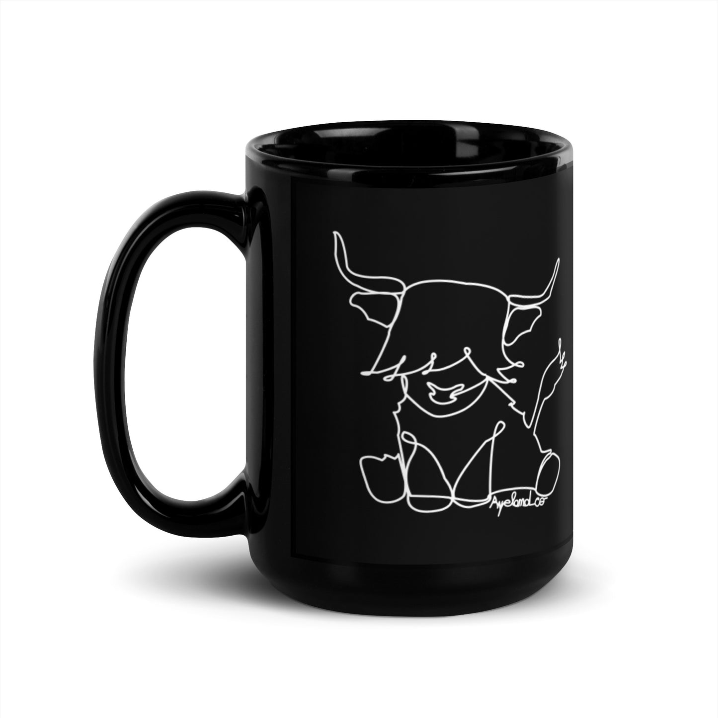 Black highland cow line art mug for cow lover gift