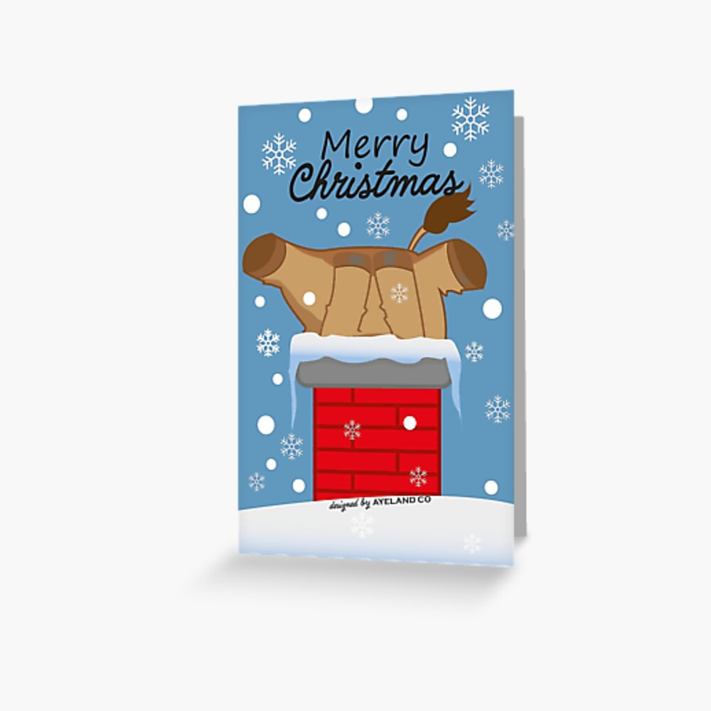 Pack of 10 highland cow christmas cards stuck in chimney - Folded Cards (white envelopes)