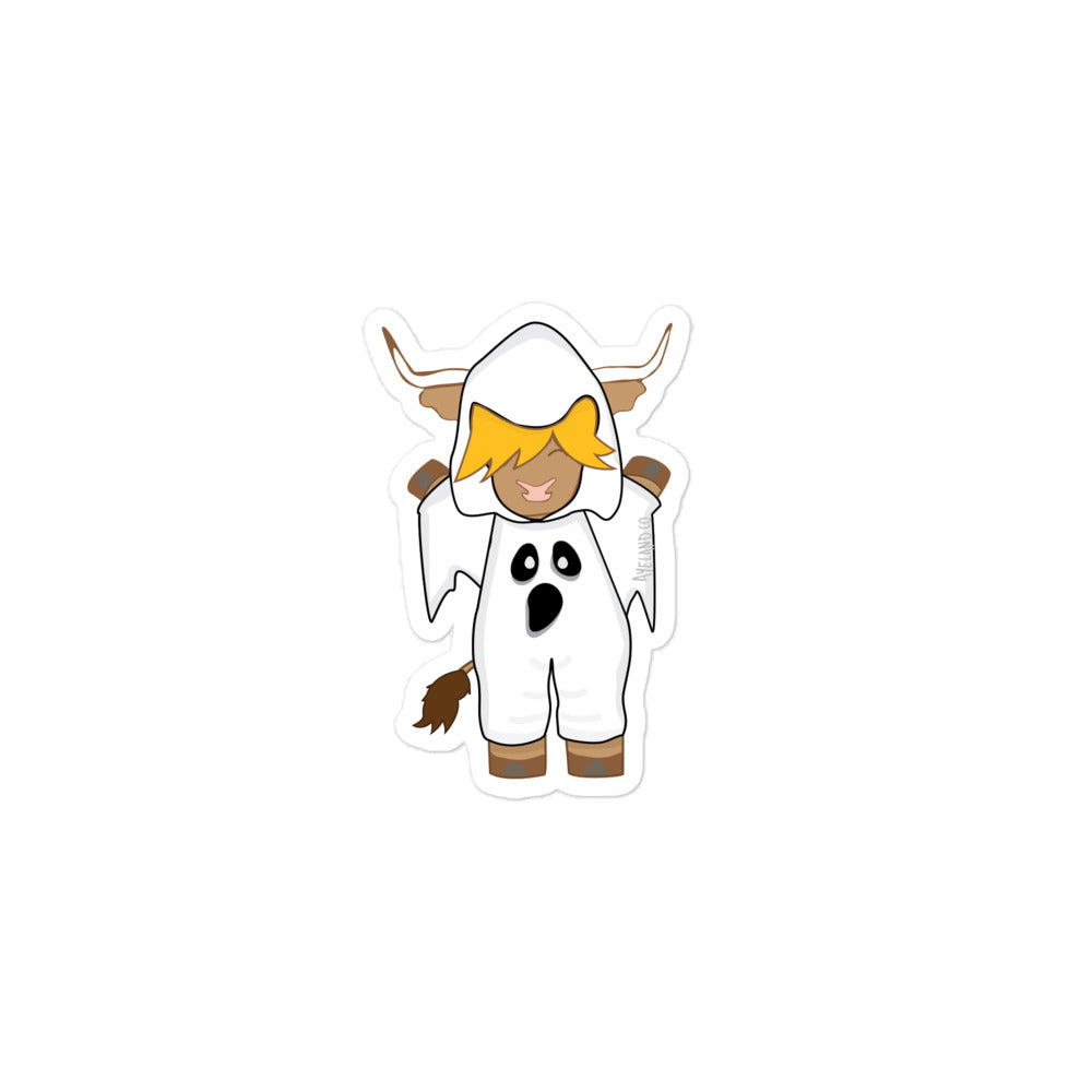 White halloween highland cow ghost sticker