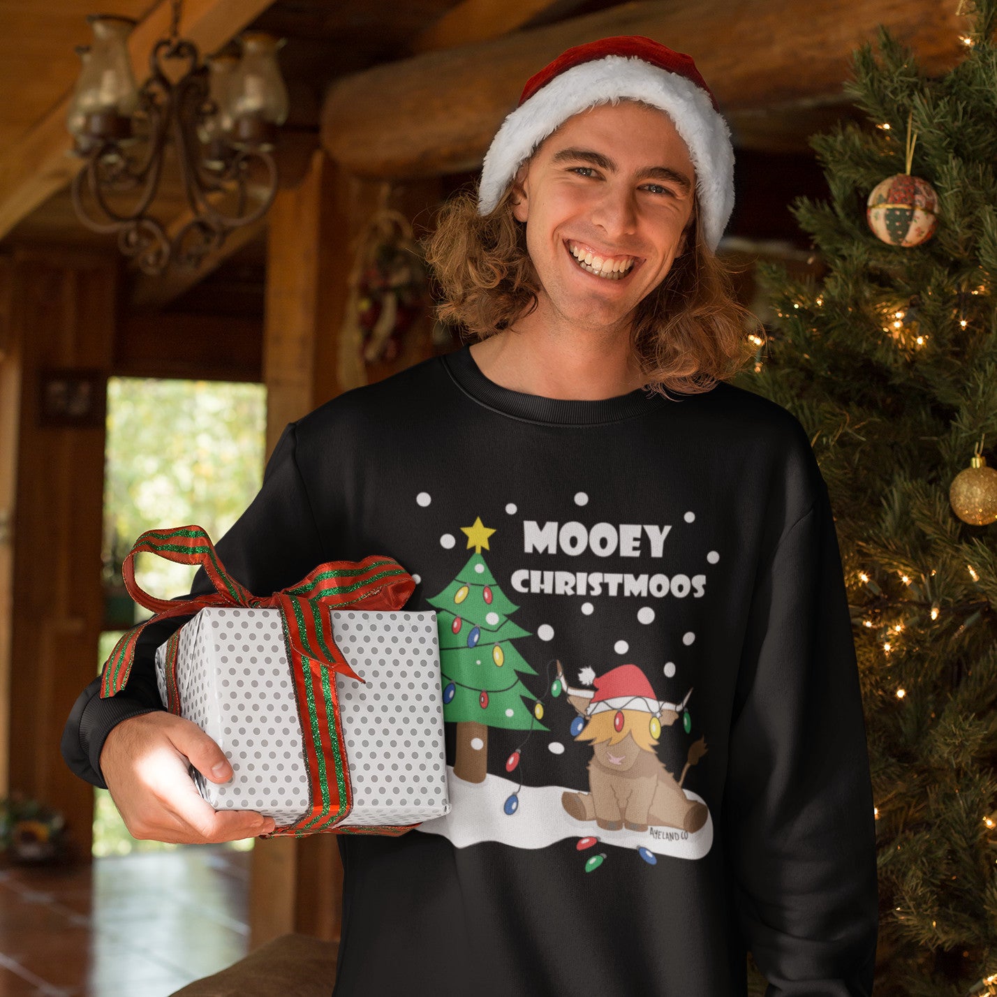 Highland cow mooey christmoos ugly christmas sweatshirt for highland cattle lover men