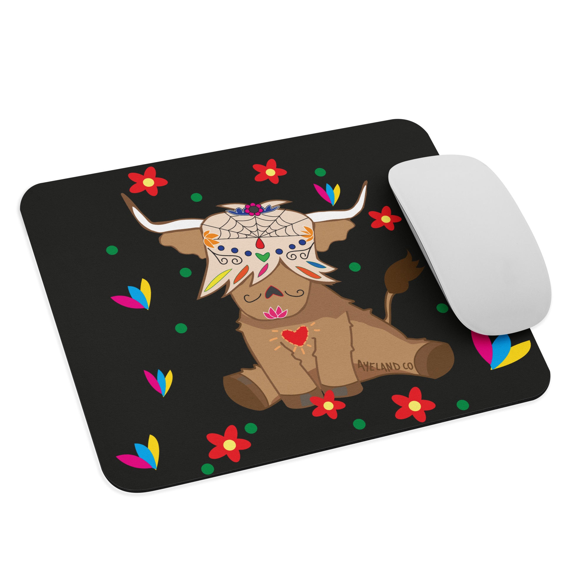 Day of the dead inspiration highland cow mouse pad