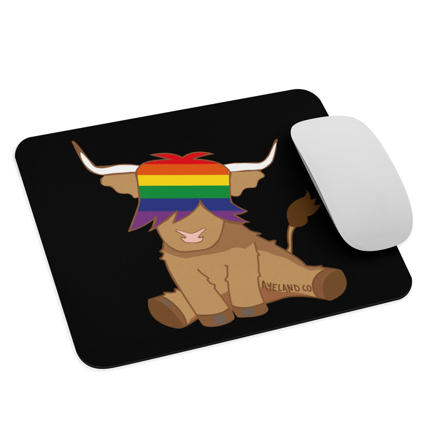 Rainbow highland cow mouse pad