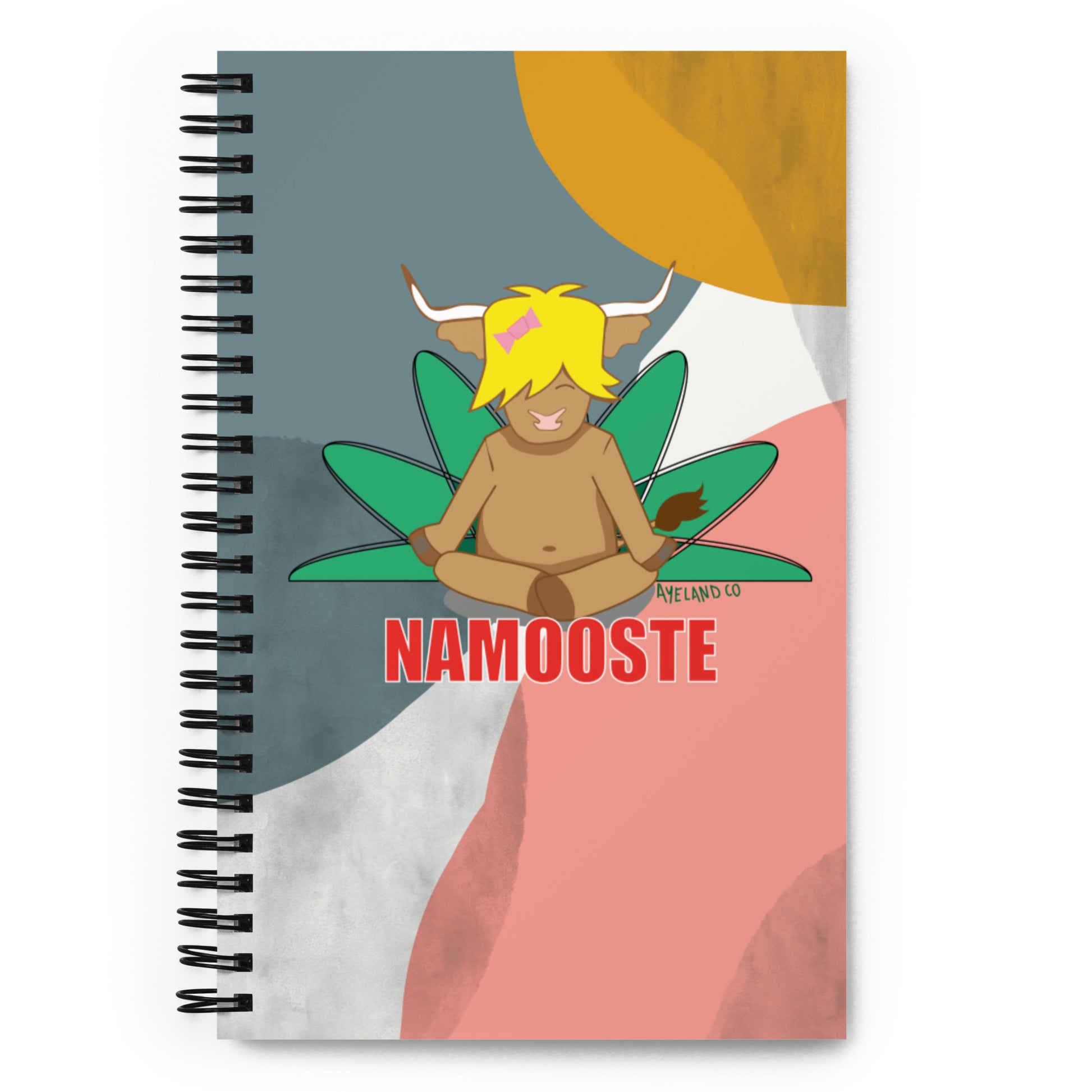 Stylish namooste highland cow notebook