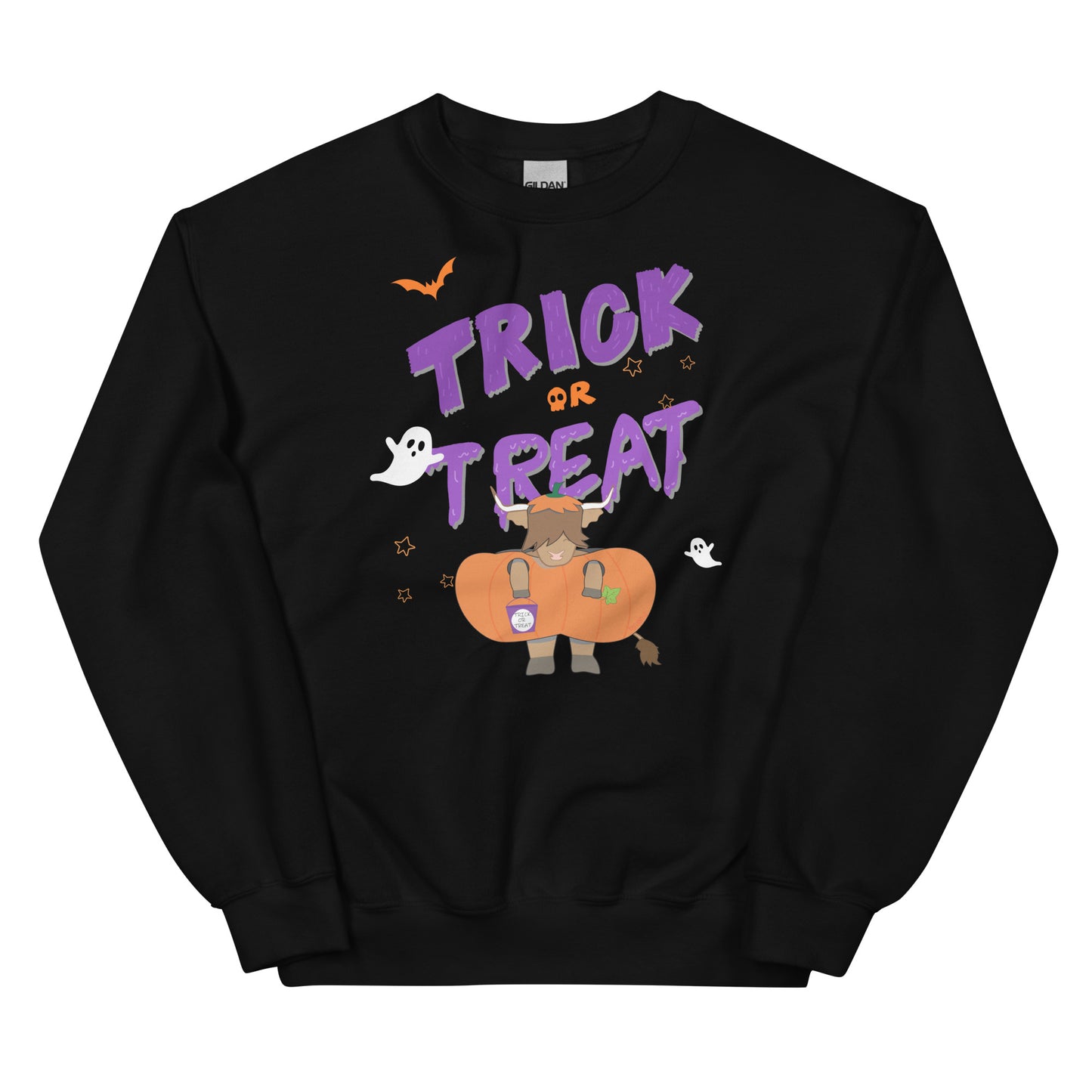 Trick or treat cow halloween sweatshirt - gift for a highland cow lover