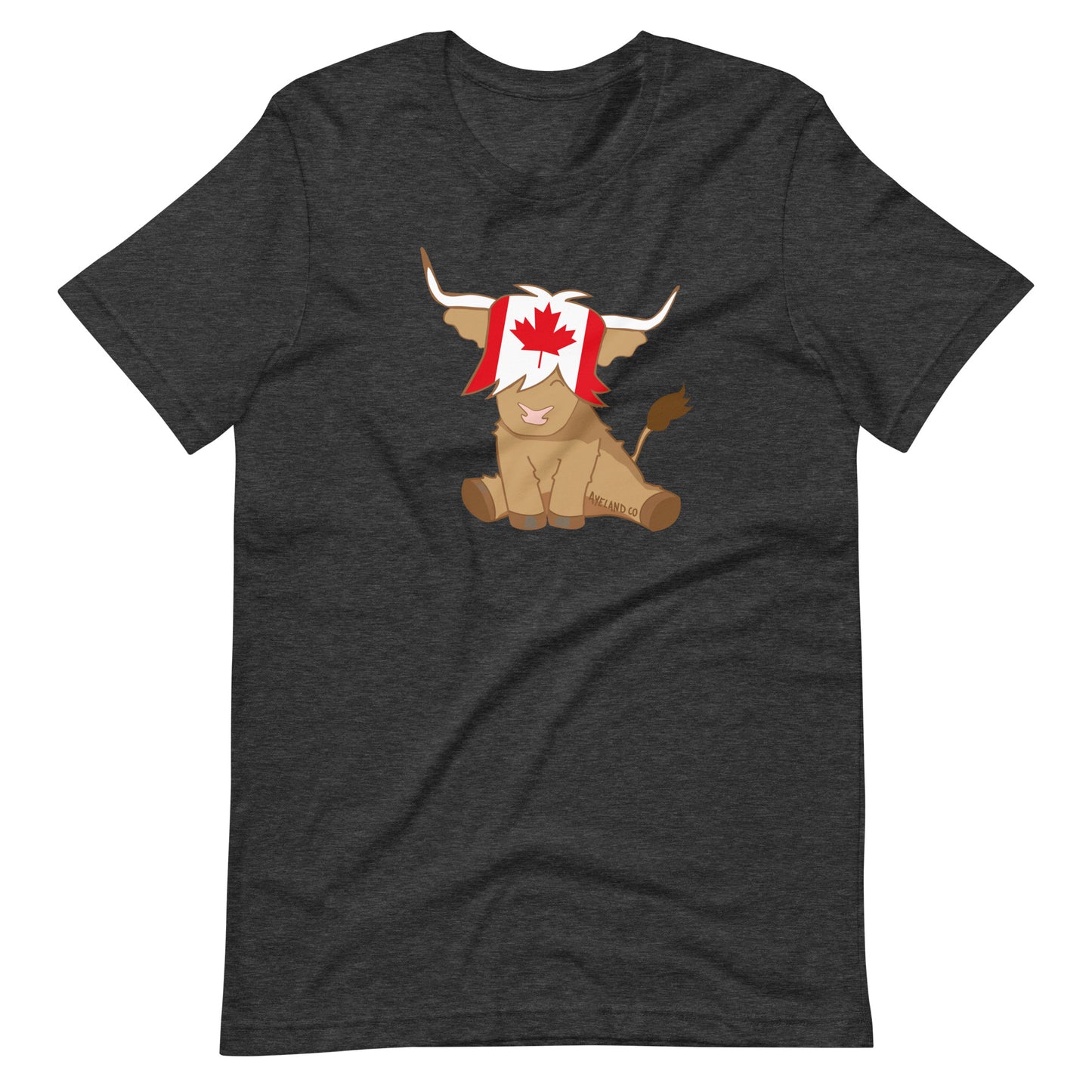 Heather grey tshirt with a canadian flag highland cow